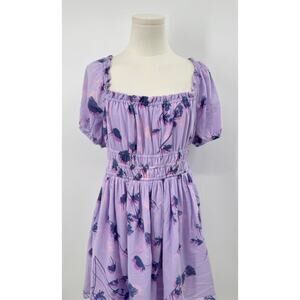 Nordstrom BP Lavender Floral Smocked Dress Mini Puff Sleeve Cottagecore M